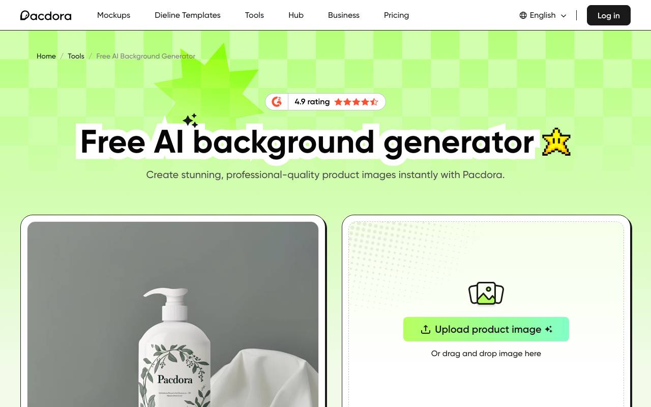 Pacdora AI Background Generator website preview