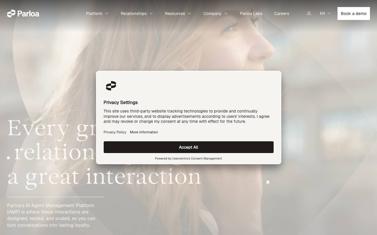 Parloa AI Agent Management Platform website preview