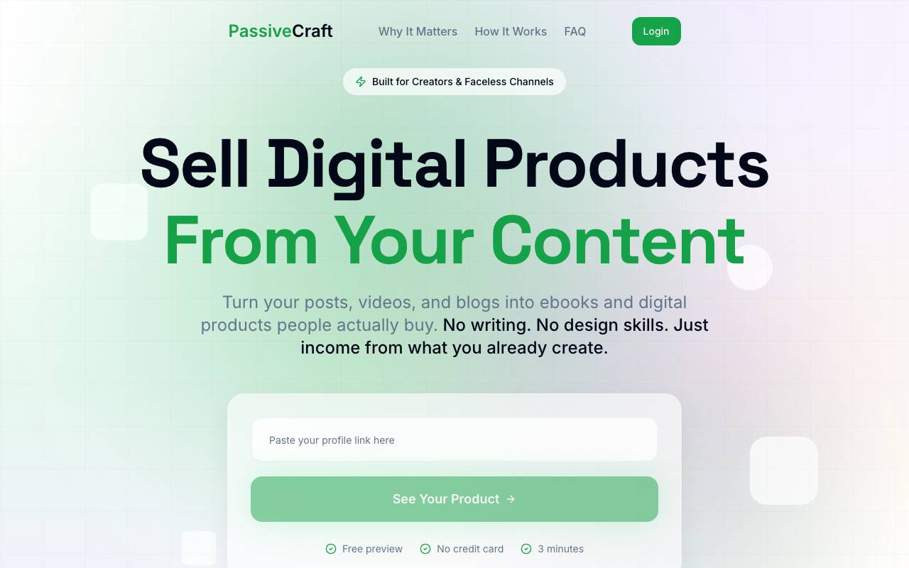 passiveCraft website preview