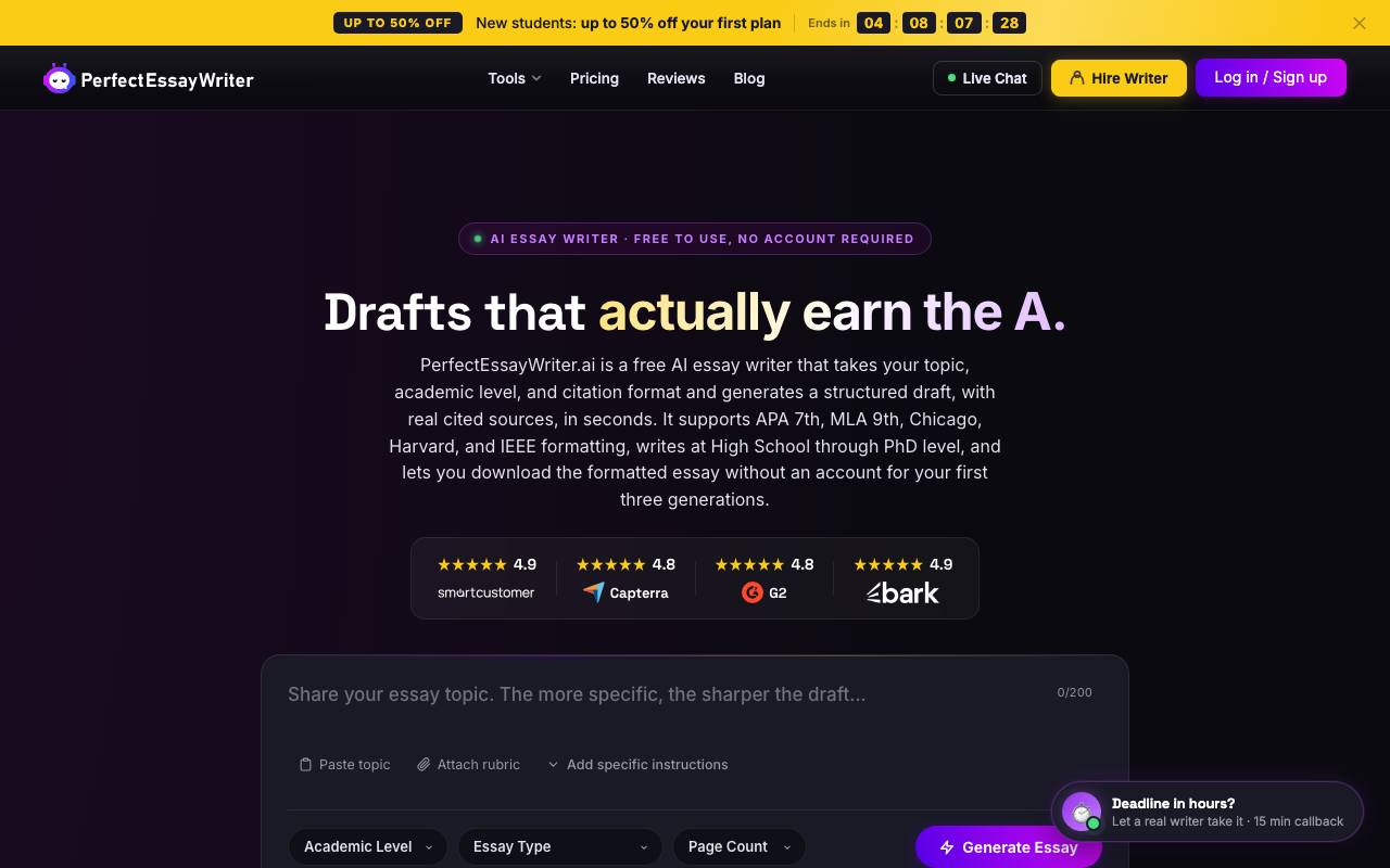 PerfectEssayWriter.ai website preview