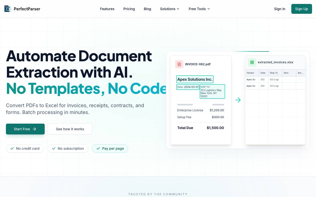 PerfectParser website preview