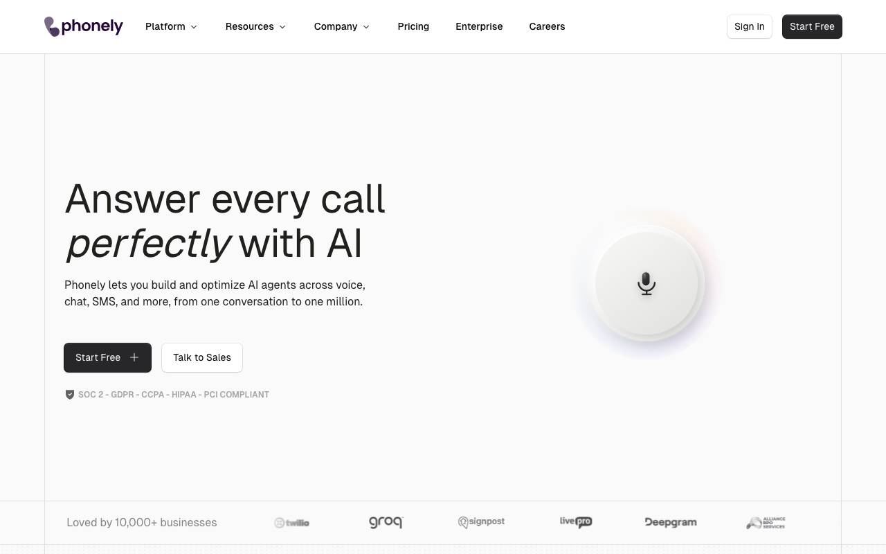 Phonely AI website preview
