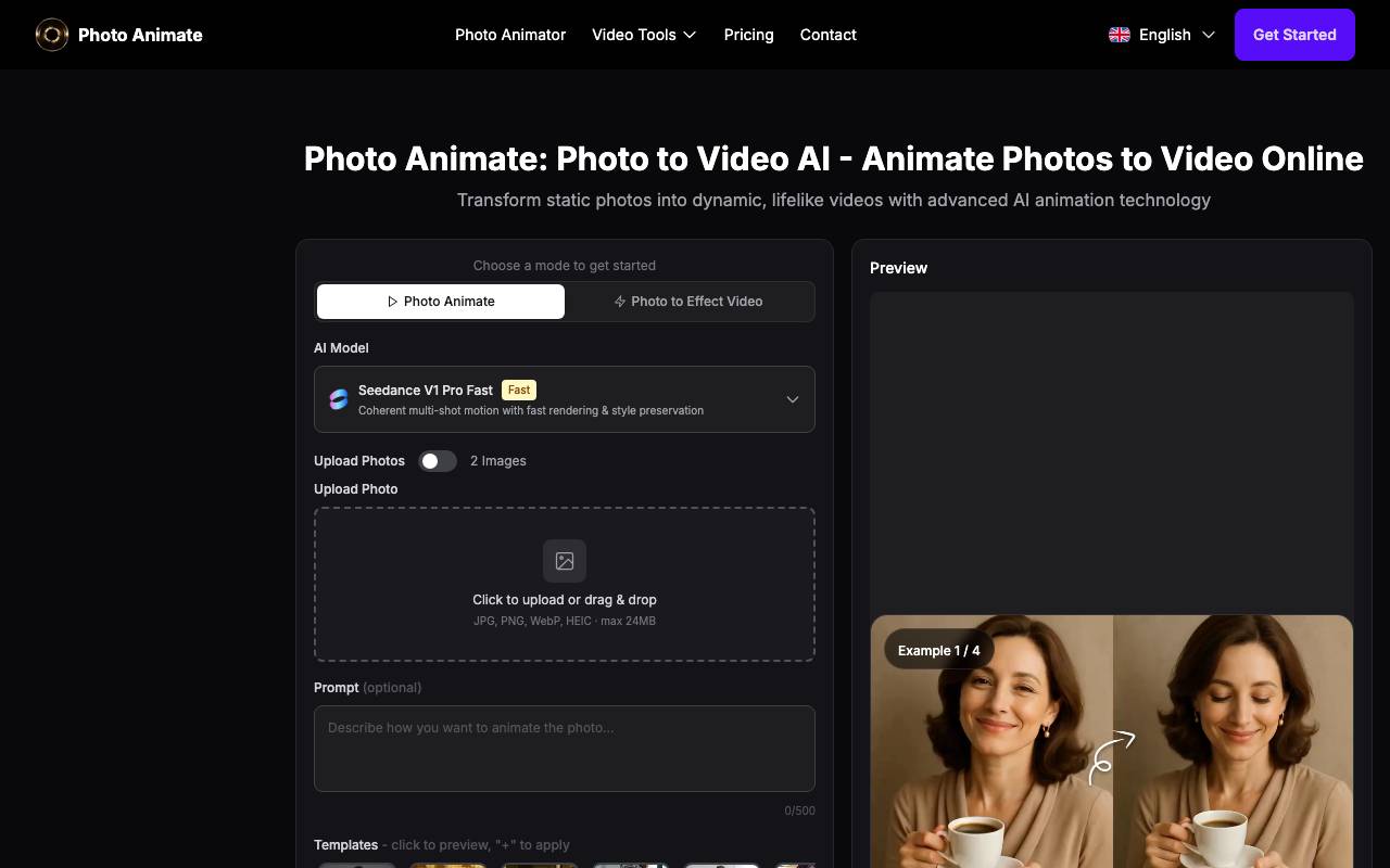 Photo Animate website preview