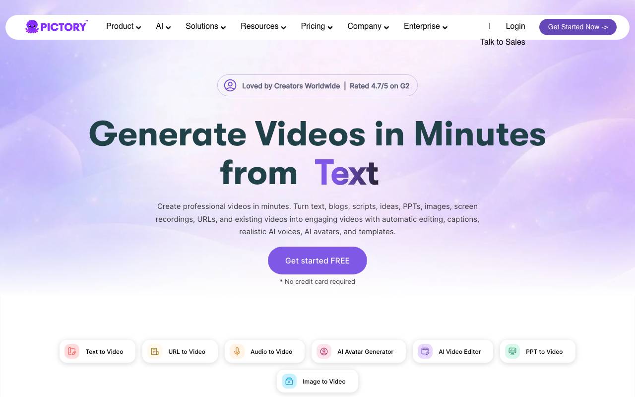 Pictory AI website preview