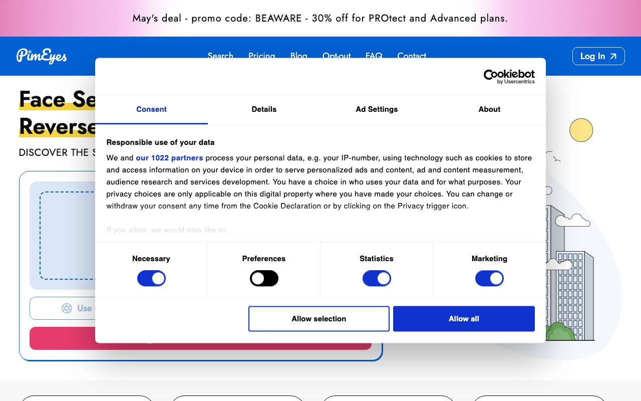 PimEyes website preview