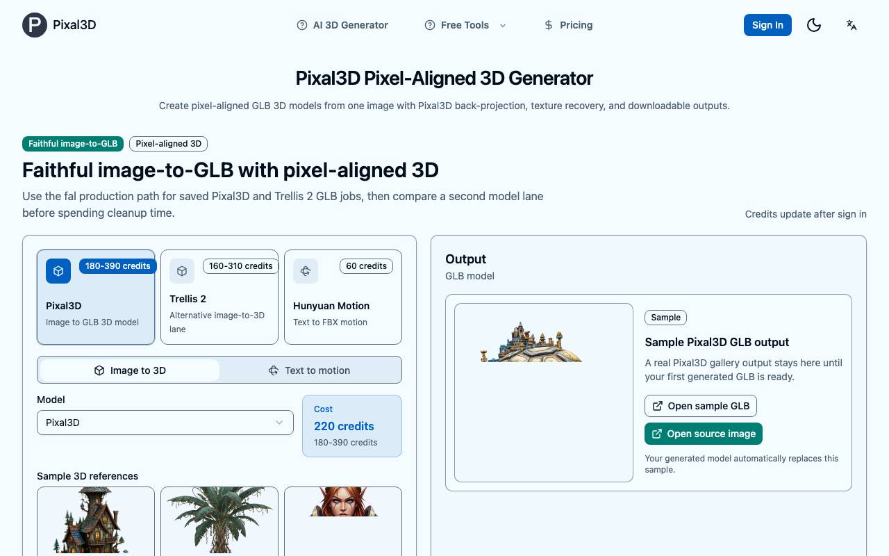 Pixal3D.ai website preview