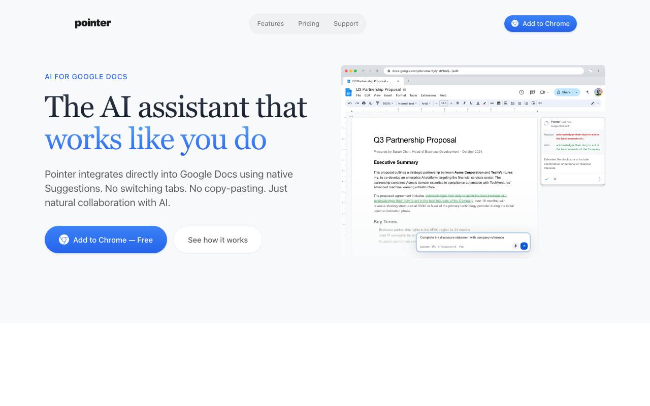 Pointer for Google Docs website preview