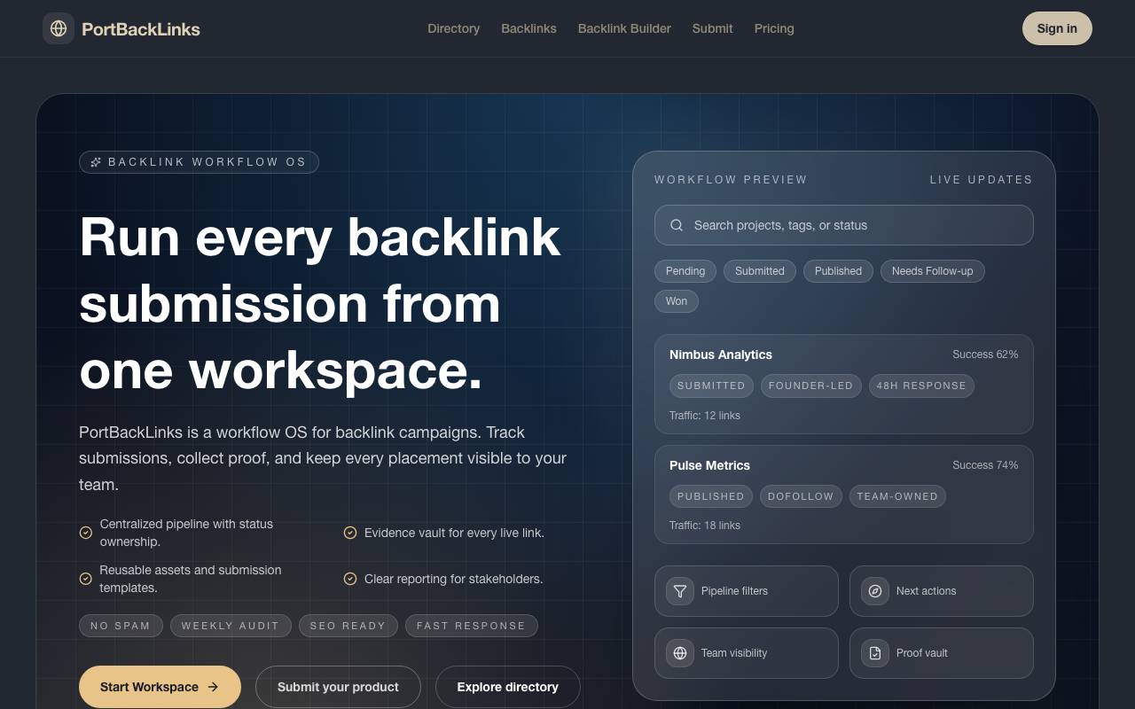 PortBackLinks website preview