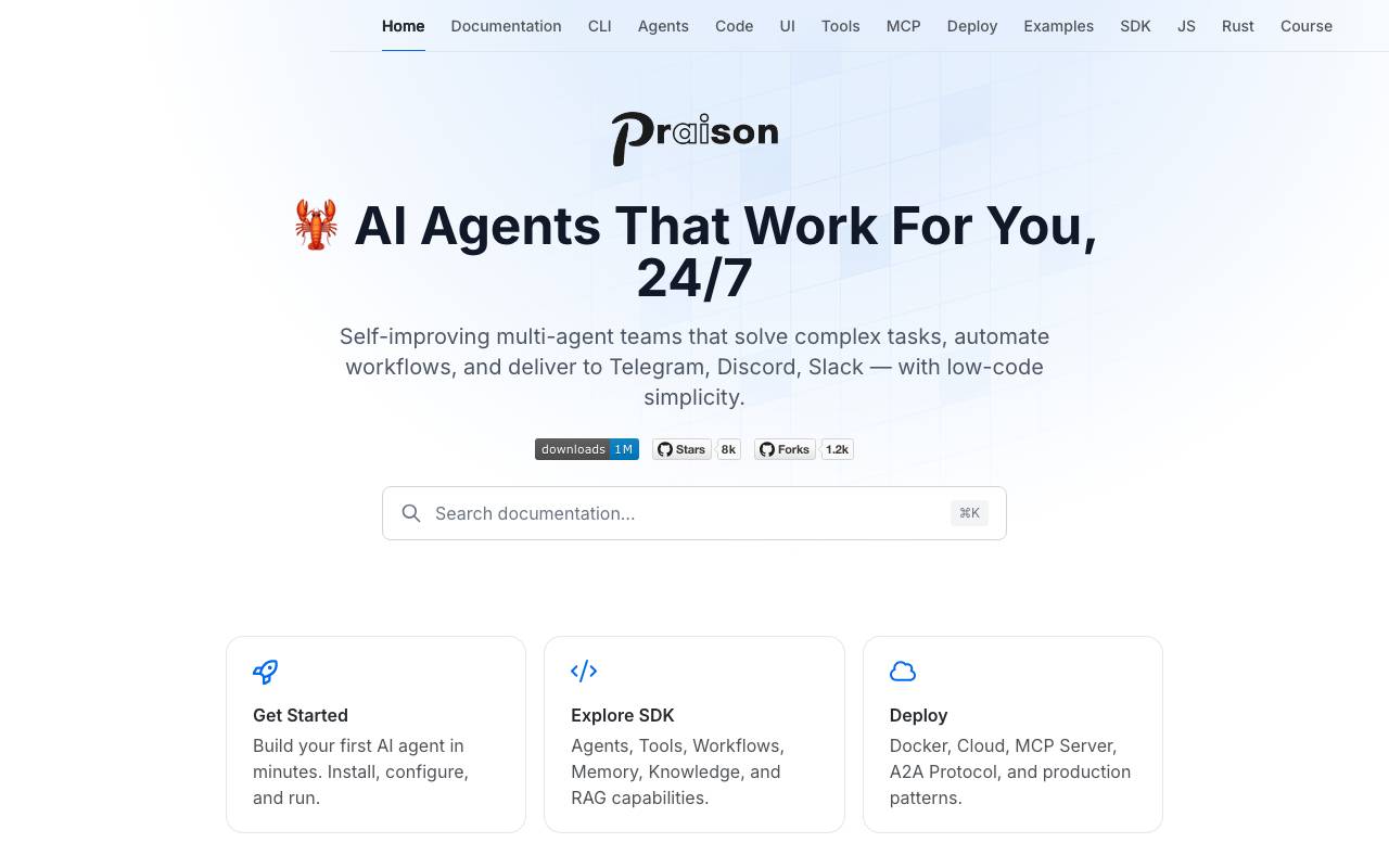 Praison AI website preview