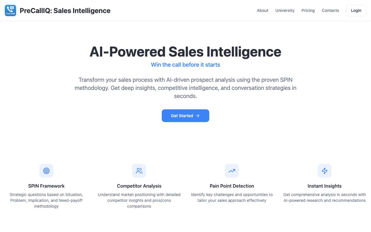 PreCall IQ website preview