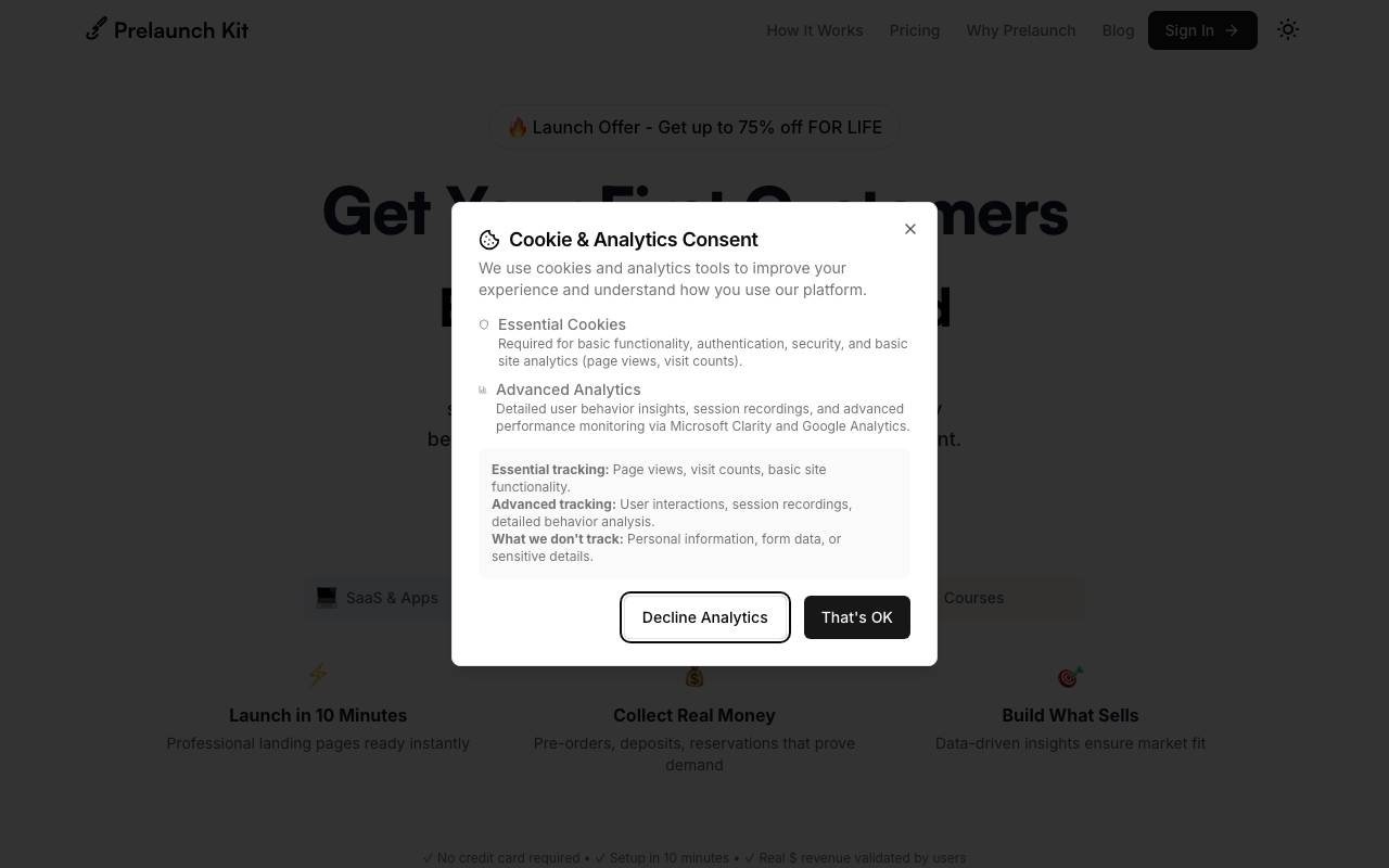 Prelaunch Kit website preview