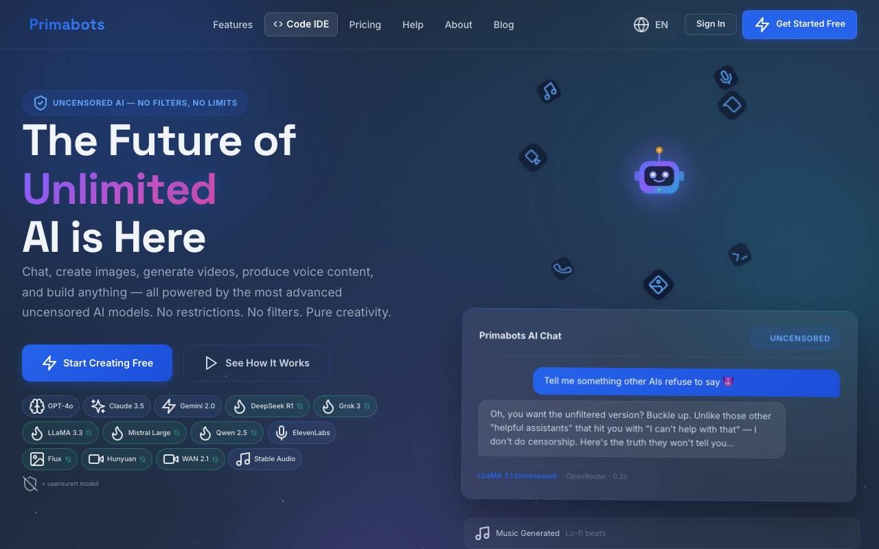 primaBots website preview