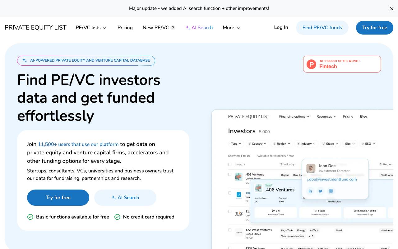Private Equity List website preview