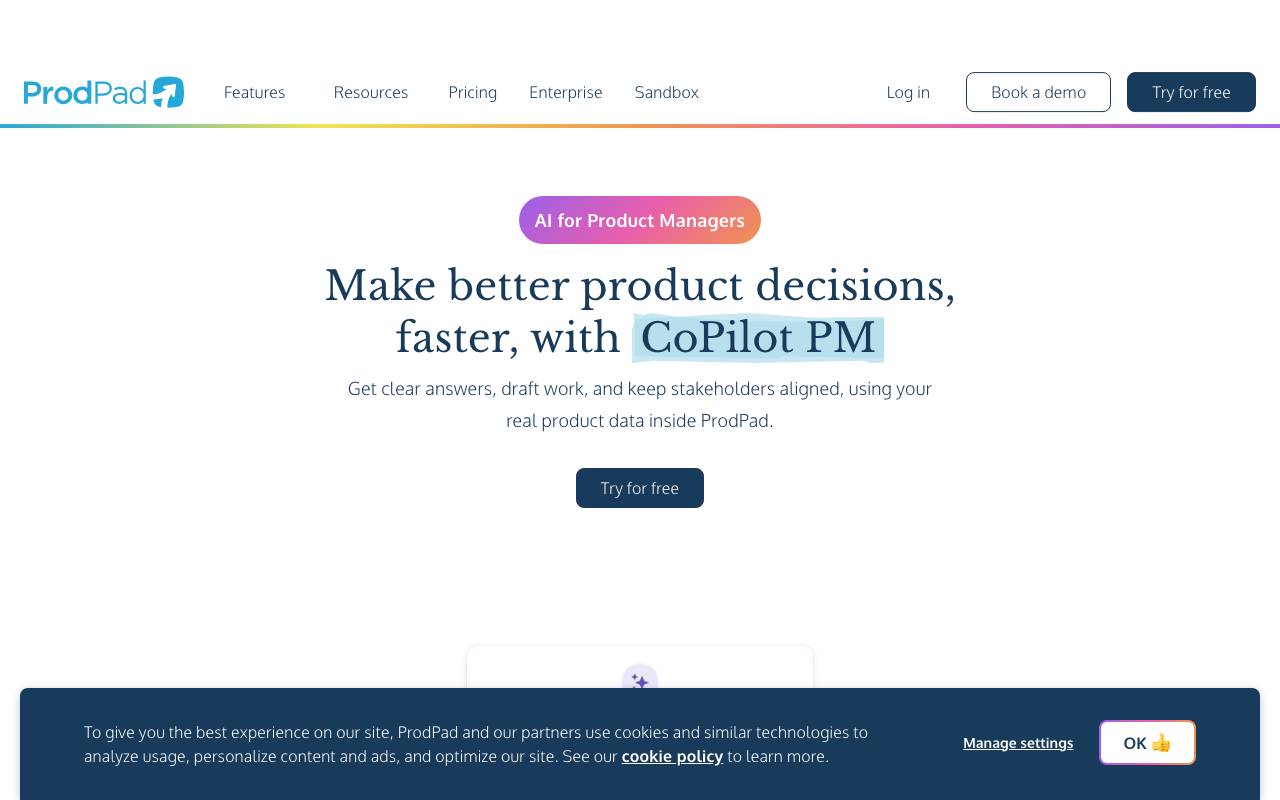 ProdPad CoPilot for Product Manager website preview