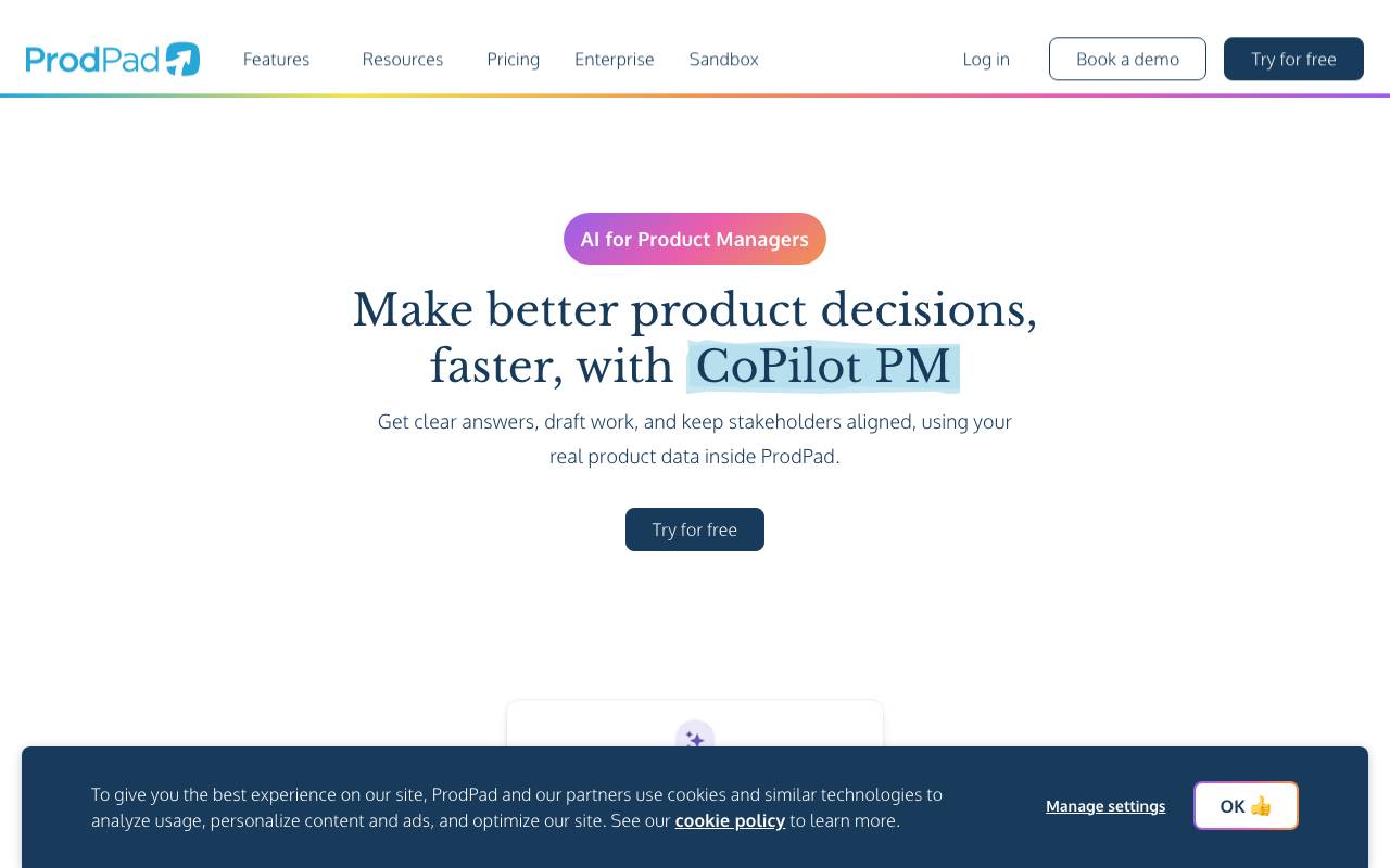 ProdPad CoPilot for Product Managers website preview