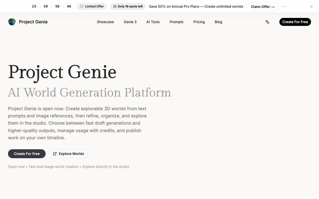 Project Genie-AI World Generator website preview