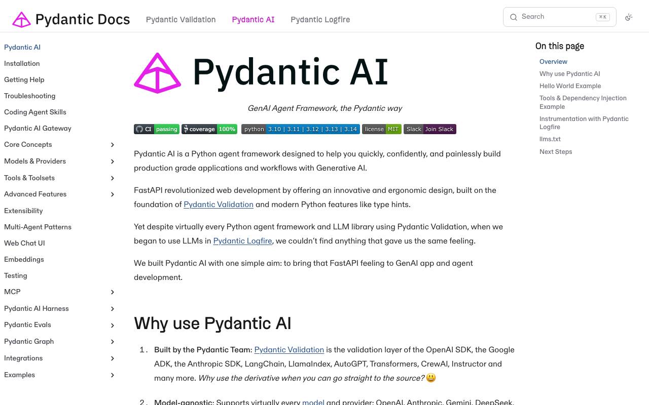 Pydantic AI website preview