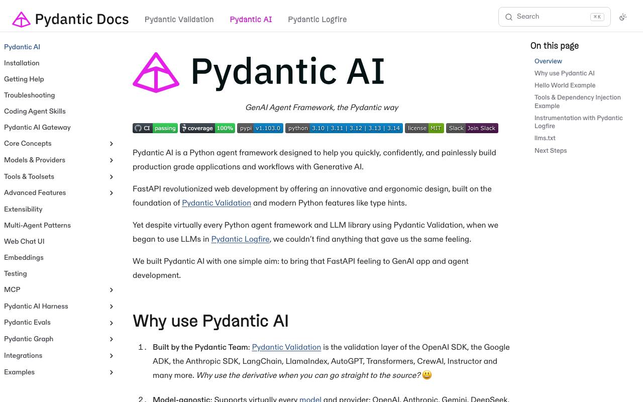 PydanticAI website preview
