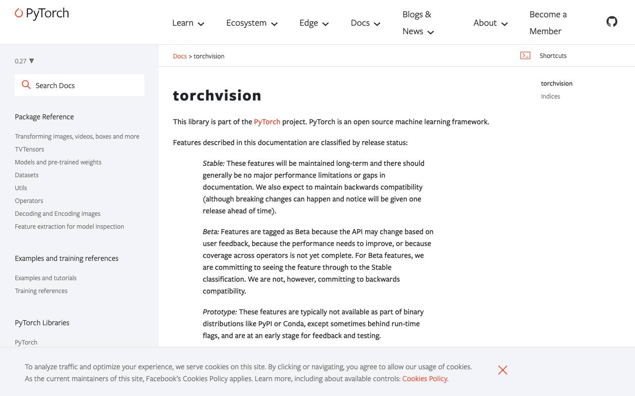 PyTorch Vision (TorchVision) website preview