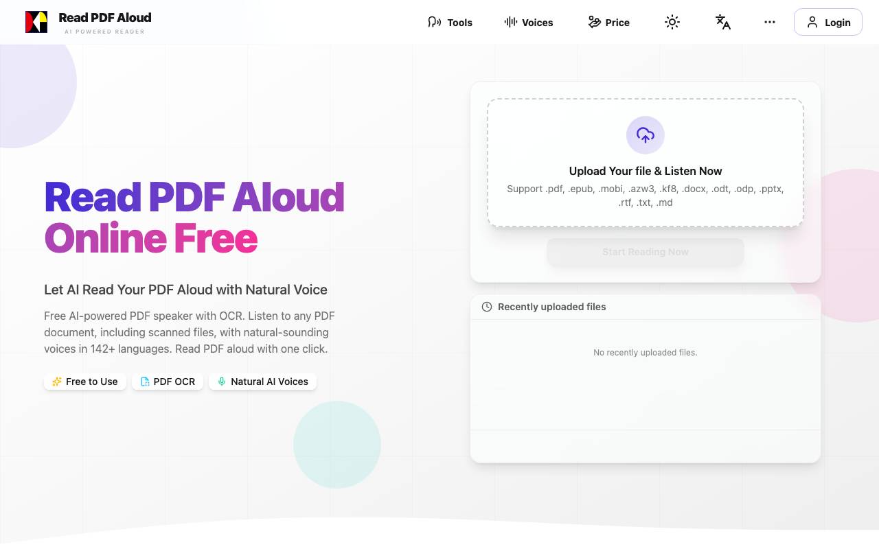 Read PDF Aloud website preview