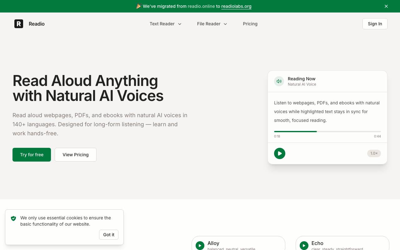 Readio website preview