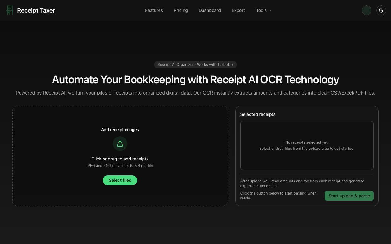 Receipt Taxer website preview