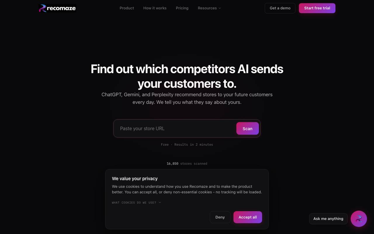 Recomaze AI Agent website preview