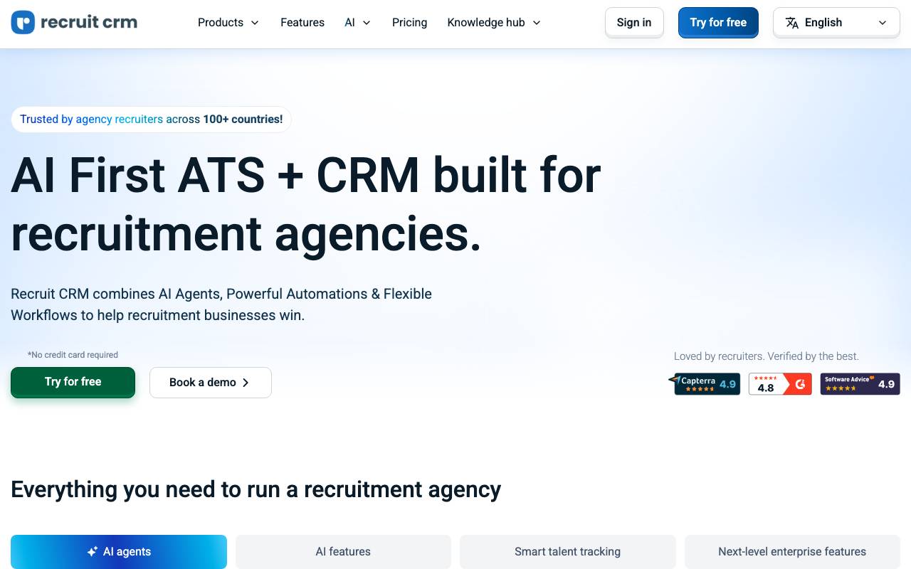 Recruit CRM website preview