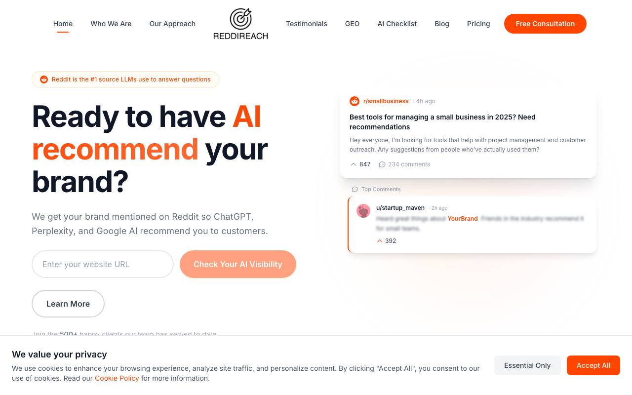 ReddiReach website preview