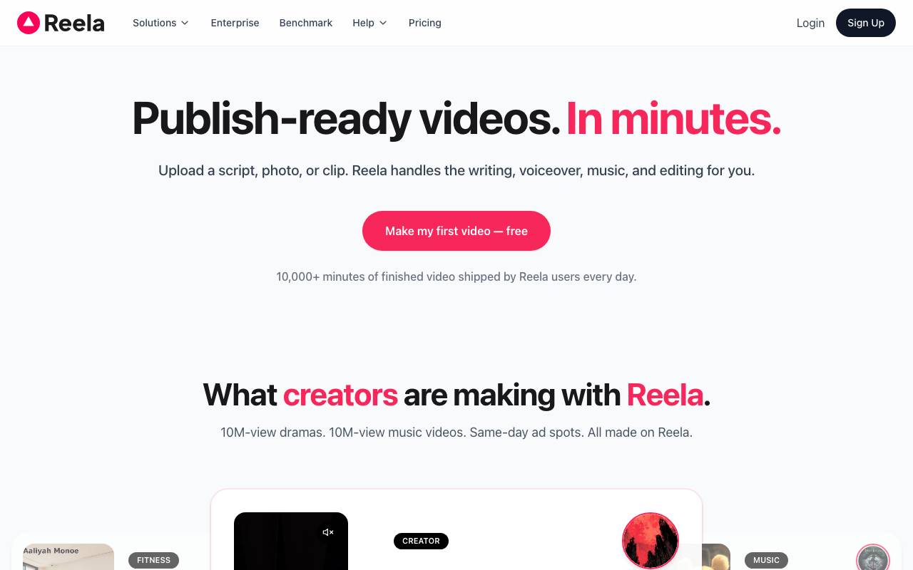 Reela AI website preview