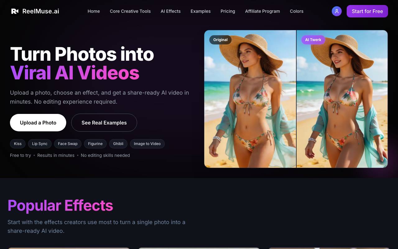 ReelMuse AI website preview