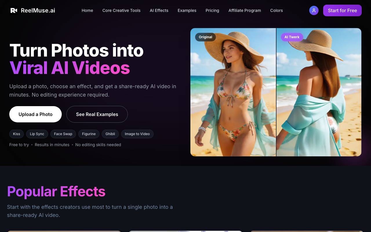reelmuse website preview