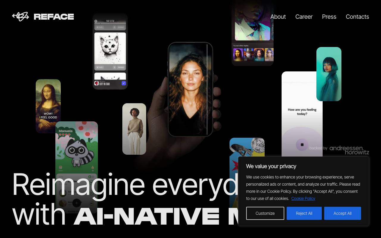 Reface website preview