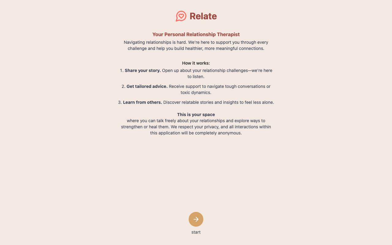 Relate: Your Personal Relationship Therapist website preview
