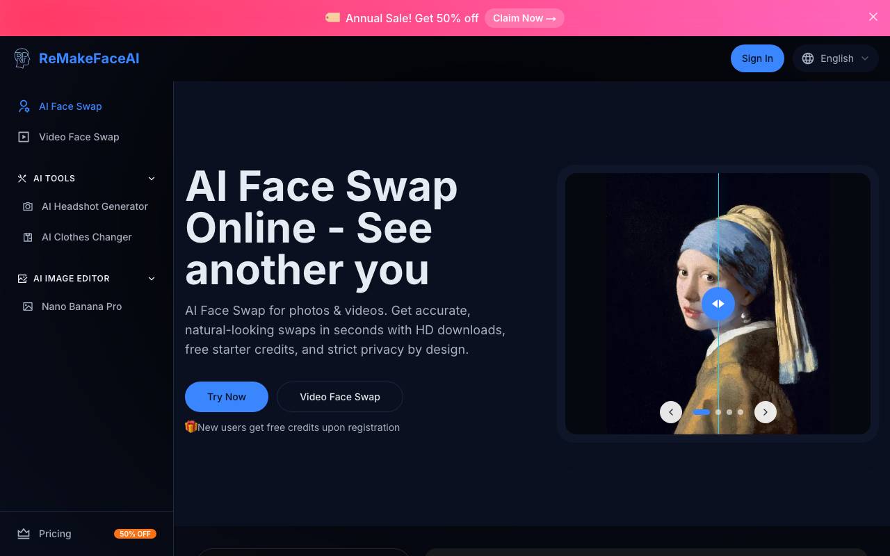 RemakeFace.ai website preview