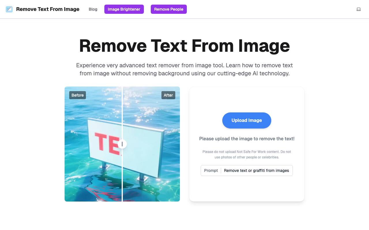 Remove text from image website preview