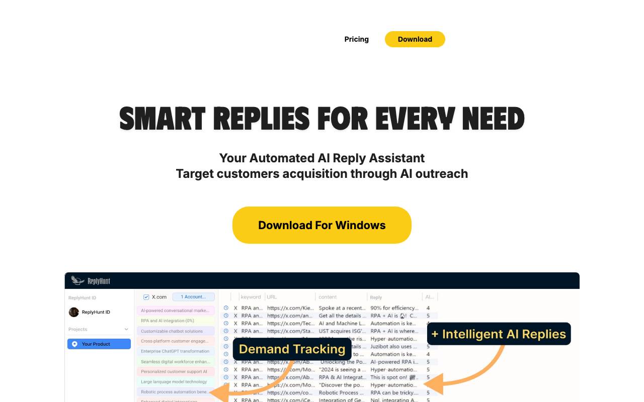 ReplyHunty website preview