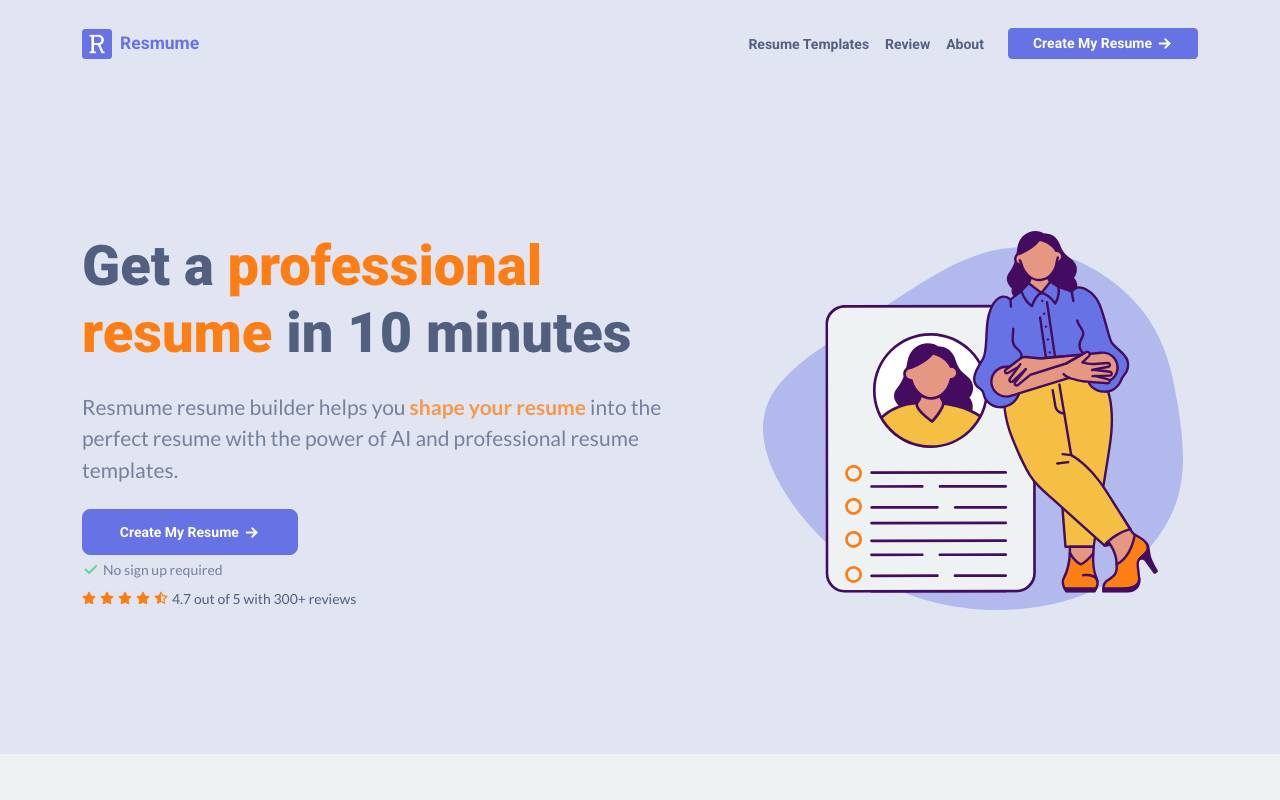 Resmume website preview