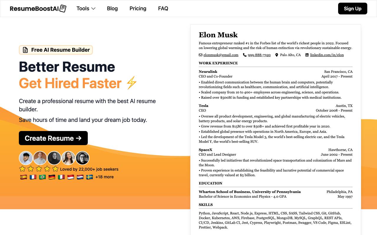 ResumeBoostAI website preview