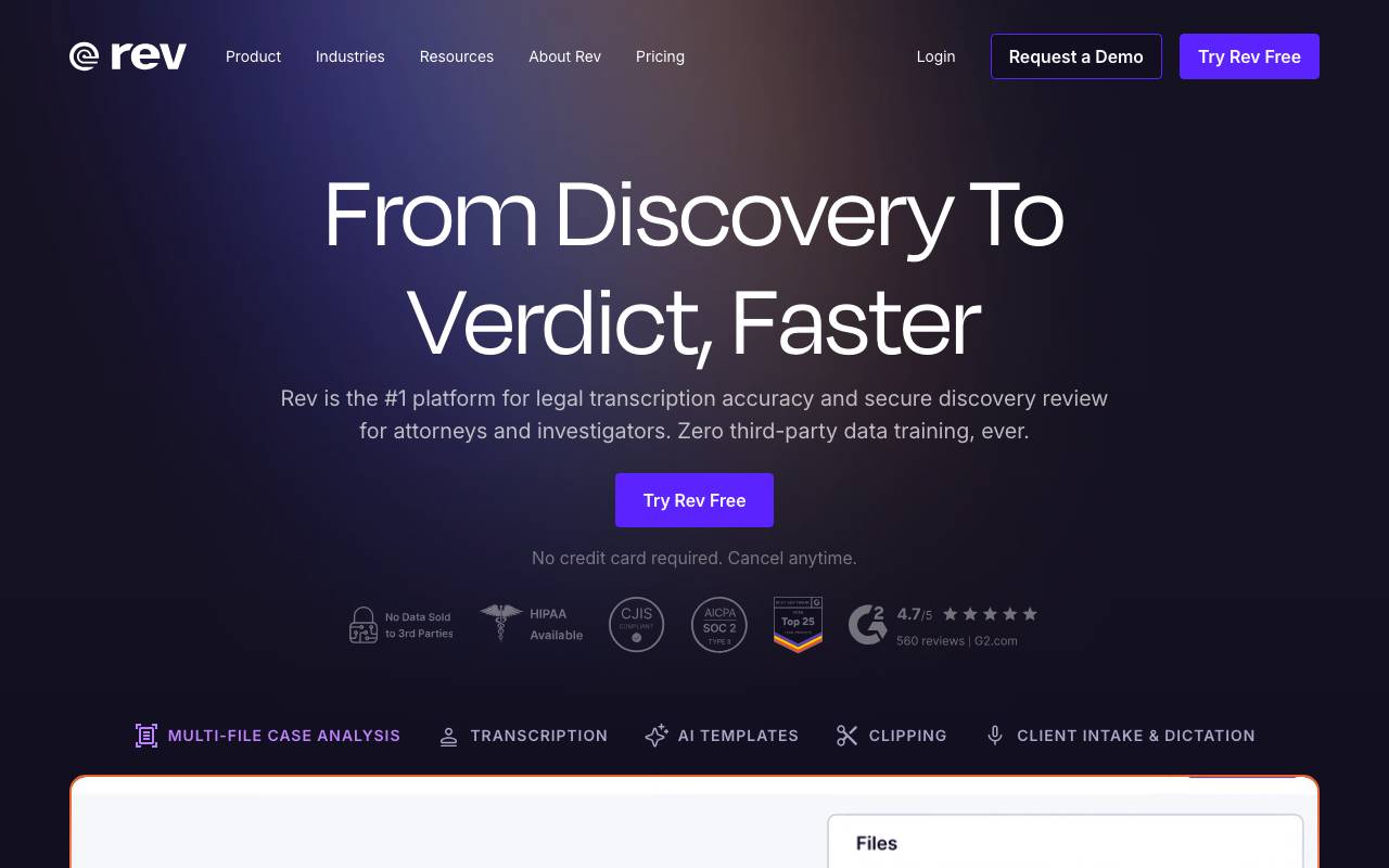 Rev AI website preview