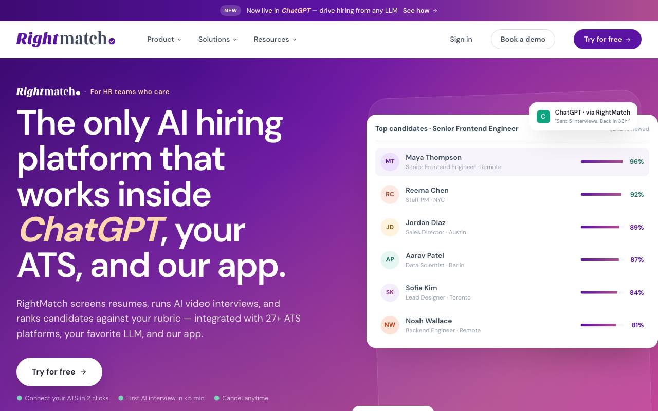 RightMatch AI website preview