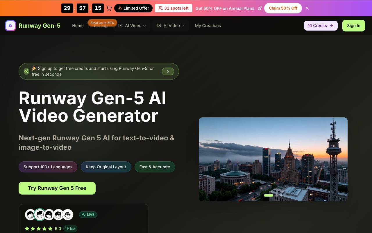 runway gen 5 website preview
