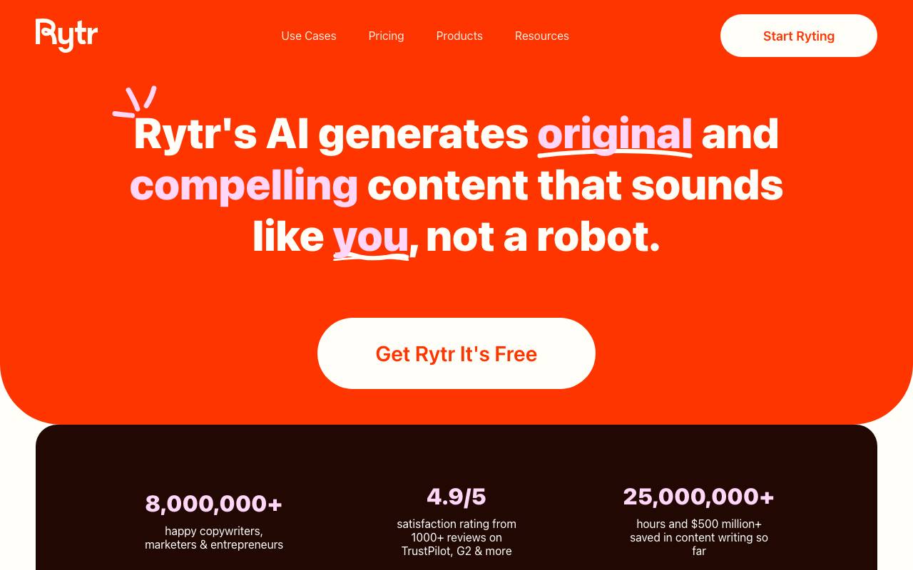Rytr website preview