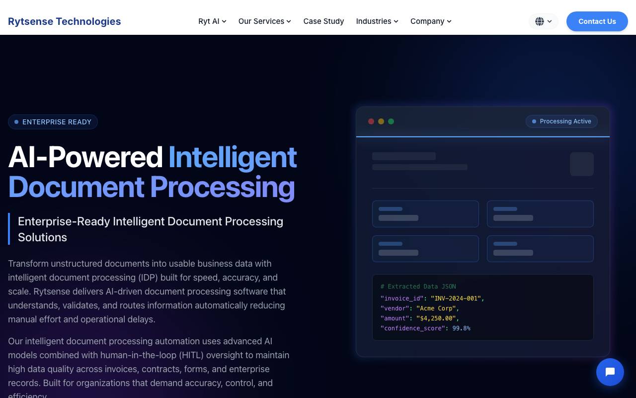 Rytsense Intelligent Document Processing website preview