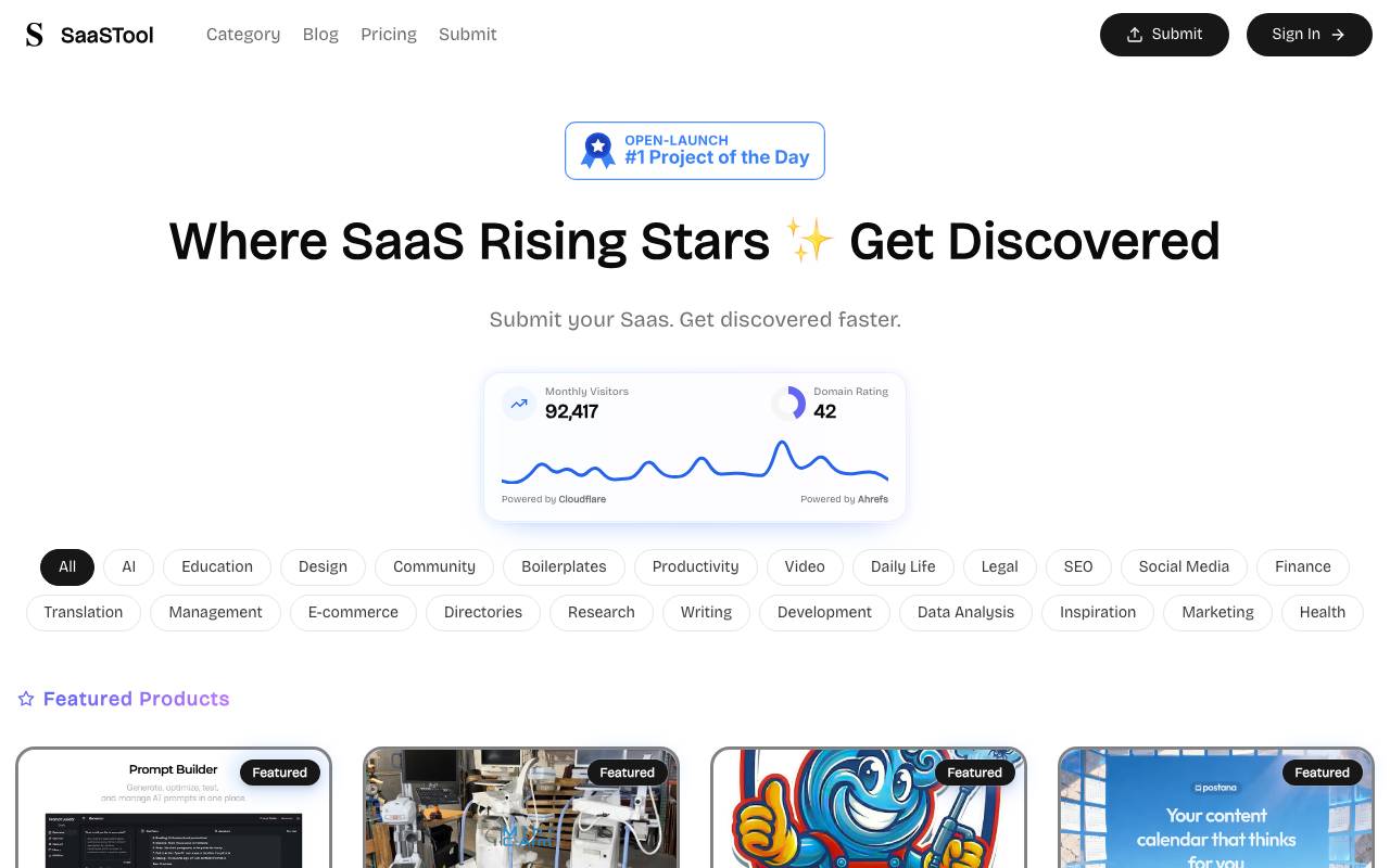 SaaSTool - Rising Star SaaS Hub website preview
