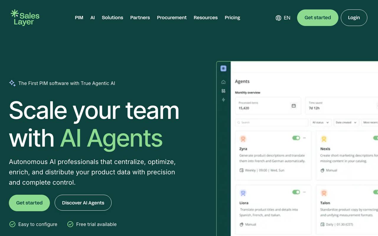 Sales Layer PIM website preview