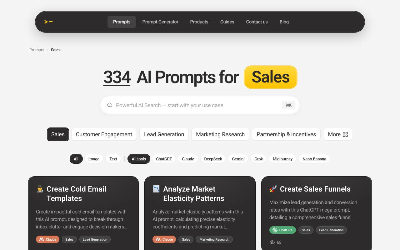 Sales Mega Prompts website preview