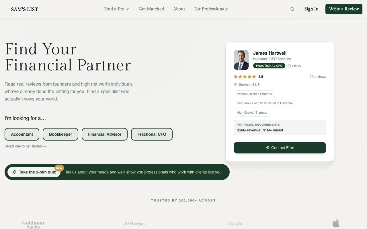 Sam's List website preview