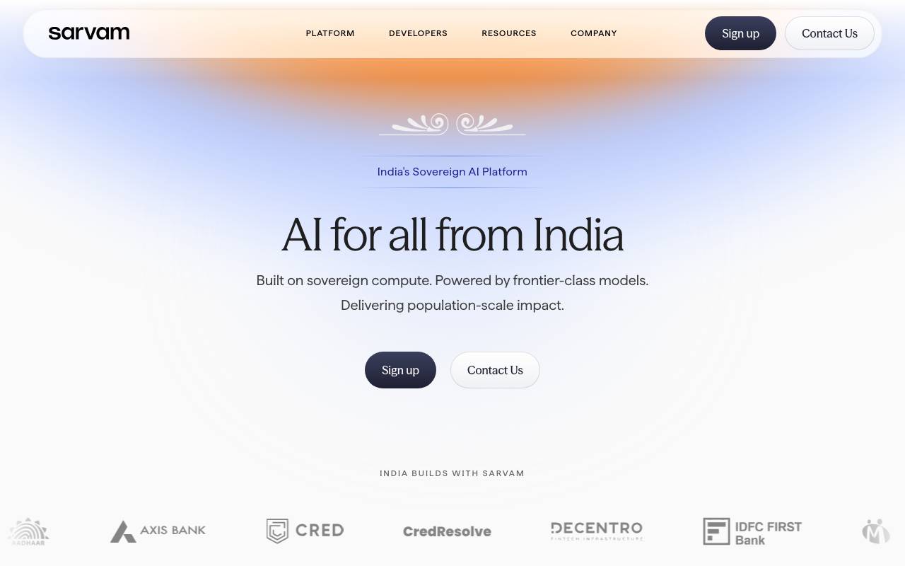 Sarvam AI website preview