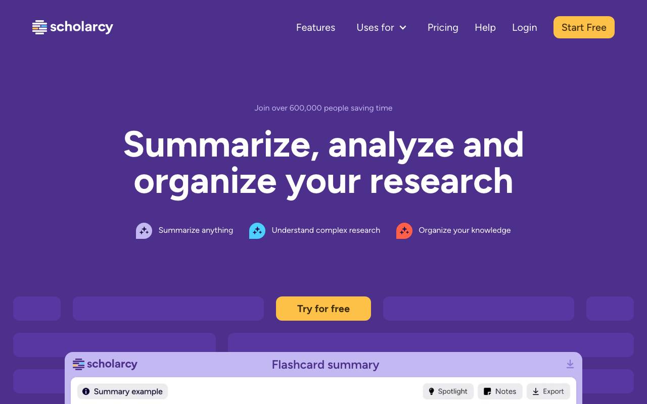 Scholarcy website preview